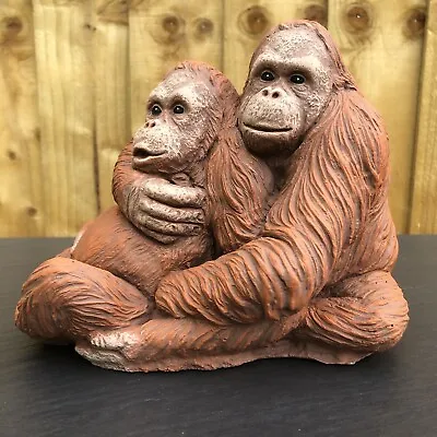 Orangutan Couple - Painted Stone Garden Ornament - Orangutan122 • £22