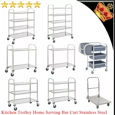 Kitchen Island Trolley Home Serving Bar Cart Mobile Food Server Stainless Steel • $153.59