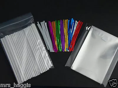 25 X 6  PAPER CAKE POP KIT 4 X 6  CELLO BAGS & METALLIC TWIST TIES  • £3.49