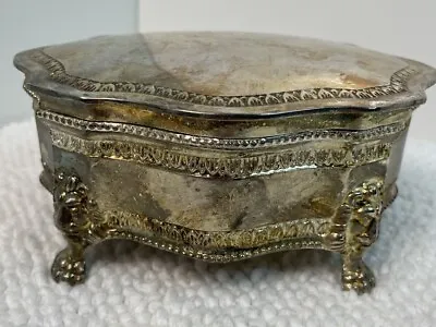 Vintage Silver Plated Jewelry ~ Trinket Box W Lion Designed Footed Legs • $10.50