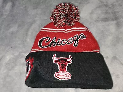 Nba Chicago Bulls 20th Anniv Mitchell & Ness Red Black Knit Pom Beanie Mens Hat • $26.99