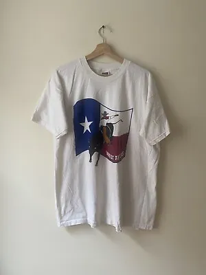 Vintage 90’s West Texas Art Cowboy Bull Riding White Tee Shirt - XL • $24