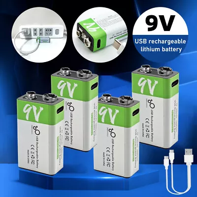 4Pack USB Rechargeable 9V Lithium Batteries 650mWh LI-ion Battery Pack 9 Volt • $16.99