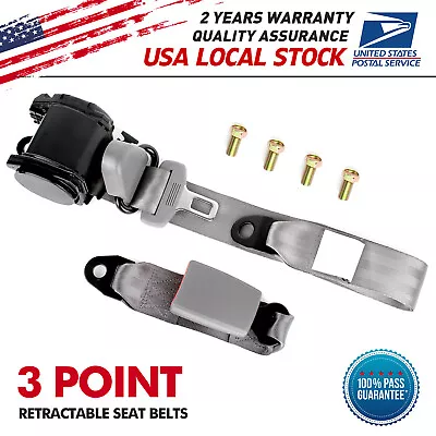 3Point Retractable Grey Safety Seat Belt Straps Car Vehicle Adjustable Belt Kit • $31.89