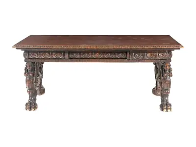 Antique Table Trestle Renaissance Revival Carved Walnut  1800s 19th C.! • $4885.89
