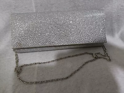 £14.99 • Buy Leko London Bag Silver Evening Chain Clutch Bag Never Used Diamontes Sparkle New