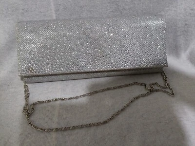 £14.99 • Buy Leko London Bag Silver Evening Chain Clutch Bag Never Used Diamontes Sparkle New