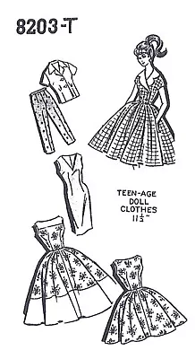 Vintage 1950s-60s Barbie Clothes Pattern & Other 11-1/2” Dolls Mail Order 8203 • $6.95