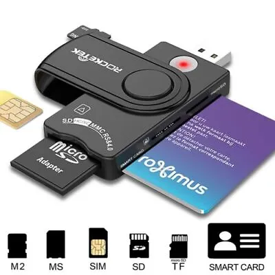 USB Smart Card Reader DOD Military CAC Memory Card Reader Build In SDHC/SDXC/SD • $13.49