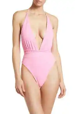 Maaji Aurora Pink Safari Plunge Reversible One-Piece Swimsuit Medium • $27.95