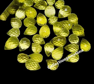 10 Pcs Natural Lemon Quartz Briolette Teardrop Shape Gems - Pair Side Drill Gems • $8.08