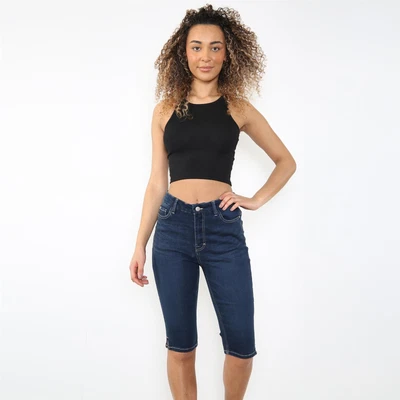 £14.99 • Buy Ladies High Waist Magic Denim Shorts Womens Stretch Summer Knee Length Pants