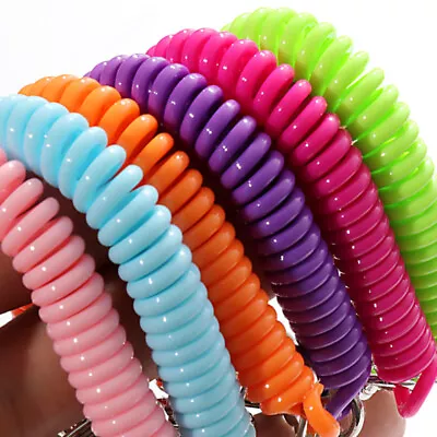 Plastic Spring Coil Spiral Keychain Retractable Telephone Cord Spring Key Chain • £2.51