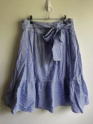 J Crew Skirt 4 Blue And White Stripes Tie Waist And Zip Midi  • $10.91