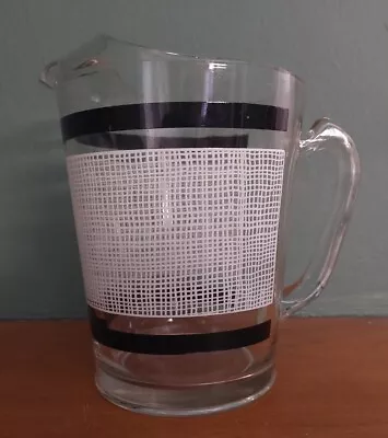 Vintage MCM Hazel Atlas Glass Pitcher White Burlap Black Line • $27.20