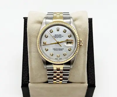 Rolex 16233 Datejust Mother Of Pearl Diamond Dial 18K Yellow Gold Stainless • $6195