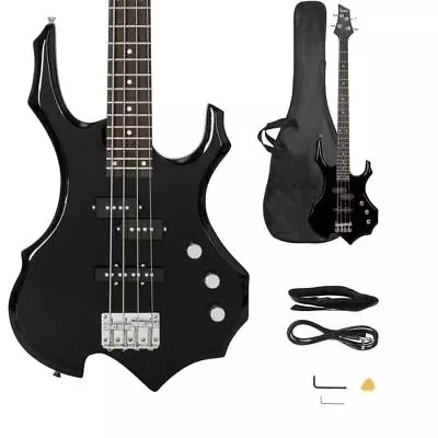 Glarry Flamed Electric Bass Guitar Beginner 4 String Guitar For Student Black • $79.99