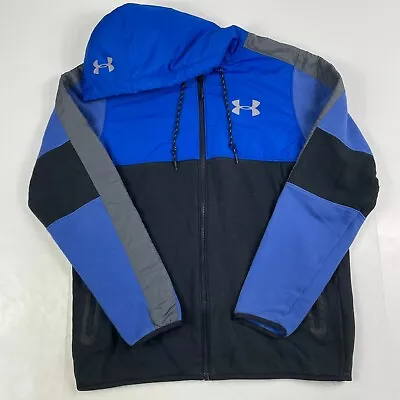 Under Armour Hoodie Mens Medium Blue Black ColdGear Full Zip Long Sleeve Lined • $8.98