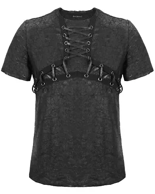 Devil Fashion Mens Apocalyptic Goth Punk Laces Shredded T Shirt Top Black Grunge • £36.99