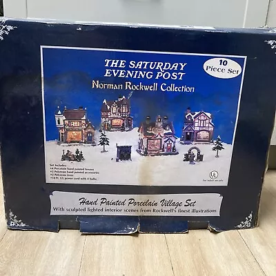 The Saturday Evening Post Norman Rockwell 10 Piece Porcelain Village Set 2002 • $200