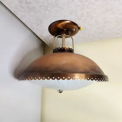 Vintage Copper & Glass Hanging Ceiling Lamp C1 • $29.99