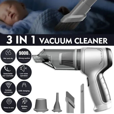 Upgraded 3 In1 Rechargeable Car Vacuum Cleaner Wireless Handheld Air Blower 120W • $15.99