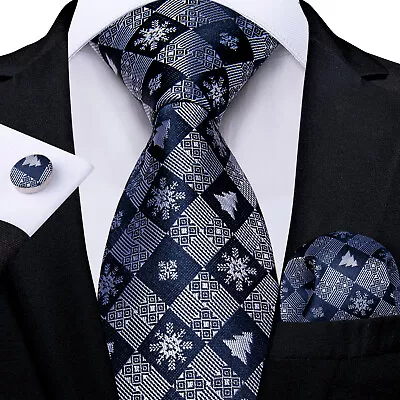 Mens Blue Snowflake Silk Tie Men's Fashion Necktie Xmas Winter Christmas Gift • $18.55