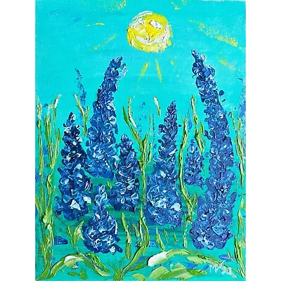 Original Oil Painting On Canvas Pad 9x12 In Bluebonnet Wildflowers Painting MV • £54.04