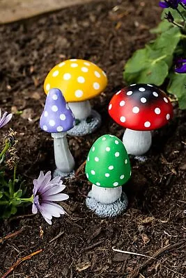 4pc Mini Toadstools Set Fairy Garden Mushroom Outdoor Decor Ornaments Small • £9.99