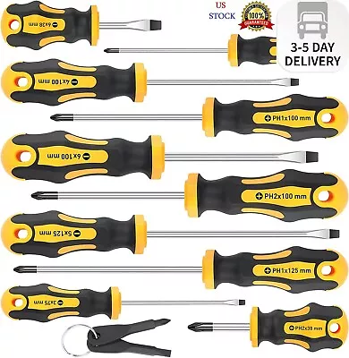 10-Piece Magnetic Screwdrivers Set 5 Phillips And 5 Slotted Tips Professional C • $14.49