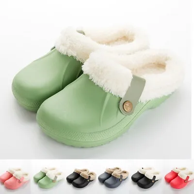 £10.59 • Buy Women Men Furry Lined Clogs Slippers Winter Warm Garden Shoes Mules Waterproof