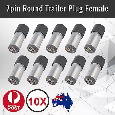 10 X TRAILER PLUG 7 PIN ROUND FEMALE SLIM METAL CARAVAN TRAILER BOAT TRAILER • $39.51