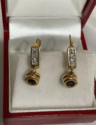 VINTAGE 14k Yellow Gold Blue Sapphire (.25cttw) And Diamond Earrings • $229