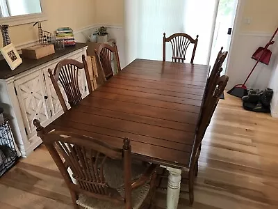 Habersham Dining Room Set: Table 6 Wheat Back Woven Chairs Extra Leaf. Unique! • $950