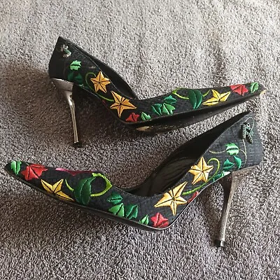 John Richmond Ladies Shoes.  Made In Italy Euro Size 38. Embroidery.  Heels. • £8