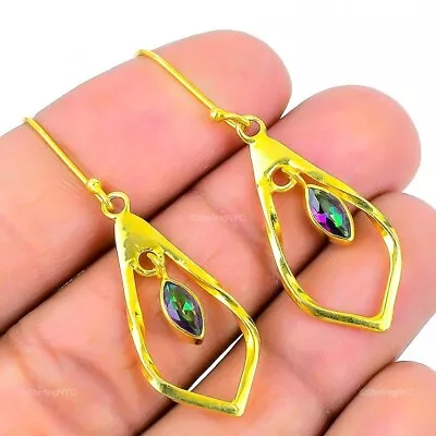 Gold Plated Gift Drop/Dangle Earrings 925 Silver Natural Mystic Topaz Gemstone • $8.99