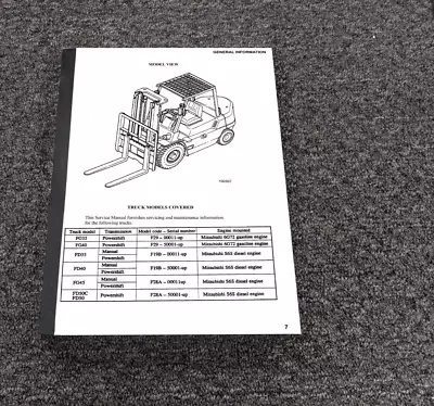 Mitsubishi FG40 Forklift W 6G72 Chassis & Mast Service Repair Manual 50001-Up • $209.30