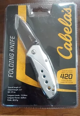 Cabela's Plain Edge Liner Lock Aluminum Scale Folding Pocket Knife SILVER W/clip • $8.99