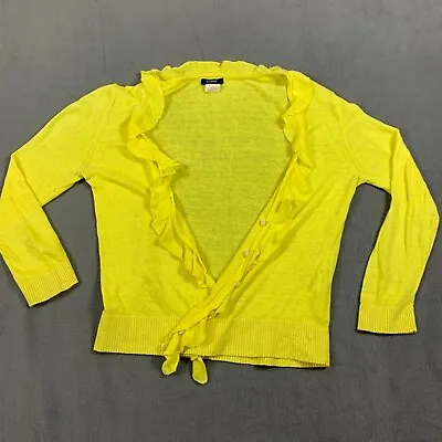 J.Crew Sweater Women Size XS Yellow Linen Stretch Long Sleeve Ruffle Cardigan • $17