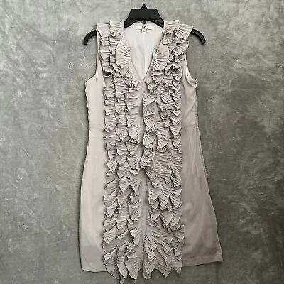 Ya Los Angeles Silk Blend Mini Dress Woman's Large Ruffled Beige Sleeveless Zip • $4.05
