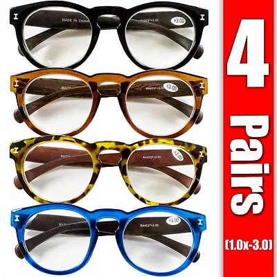 4 Pairs Mens Womens Oval Round Fashion Retro Power Reading Reader Glasses 1-3 • $12.49