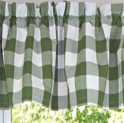 New Country Cottage Lined SAGE GREEN BUFFALO CHECK Curtain Topper • $26.95