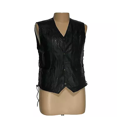 Vintage Black Leather Canyon Creek Vest Men's XL • $28