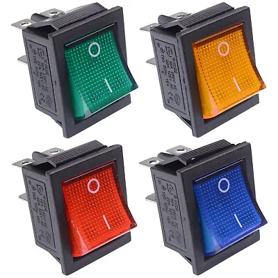 Illuminated Large On-Off Rocker Switch 12V DPST - Red Blue Green Yellow • £4.99