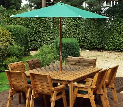 8 Seater Garden Square Table Chairs Bench Parasol Set Large Furniture Wooden FSC • £1229.99