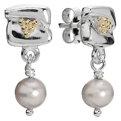 Pandora SS And 14K Gold Grapevine Earrings With Natural Pearls - 290298NP • £144.62