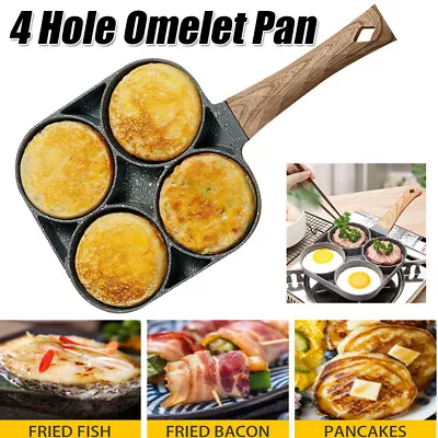 4 Hole Frying Pot Pan Non-stick Egg Pancake Steak Hamburg Omelet Pan Breakfast • £8.67