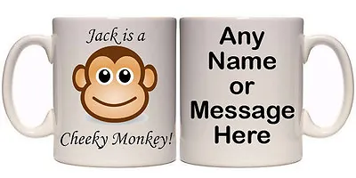 CHEEKY MONKEY CUTE PERSONALISED MUG & COASTER (O4) 11oz & 15oz GIFT • £8.99