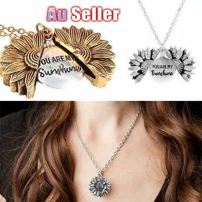 You Are My Sunshine Locket Sunflower Pendant Chain Gold S4 Open Necklace • $7.22