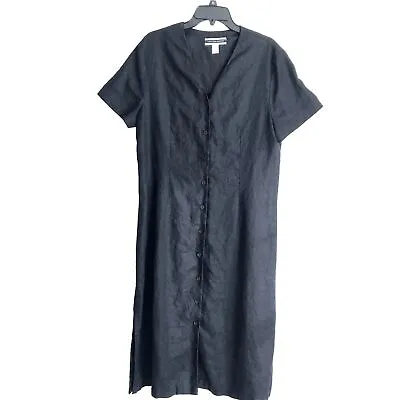 AMANDA SMITH Sz 14 Black LINEN Button Down Dress • $18
